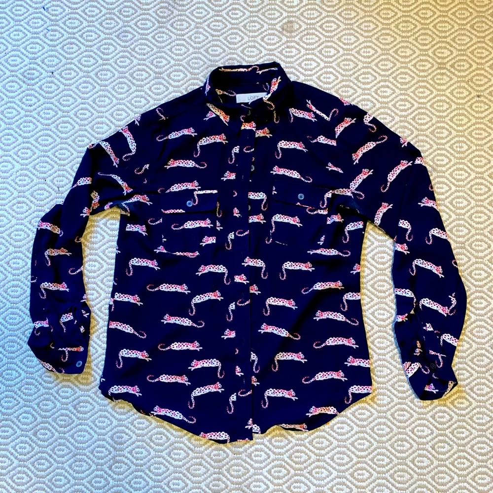 LOFT Leopard Graphic Print Button down Blouse